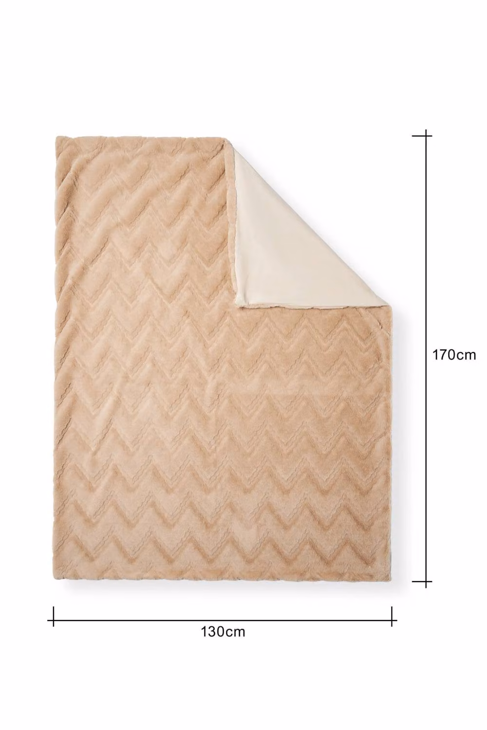 BHS Chevron Fluffy Faux Fur Throw in Beige and Sand, W/D/H: 170 x 130 x 1 cm – 3
