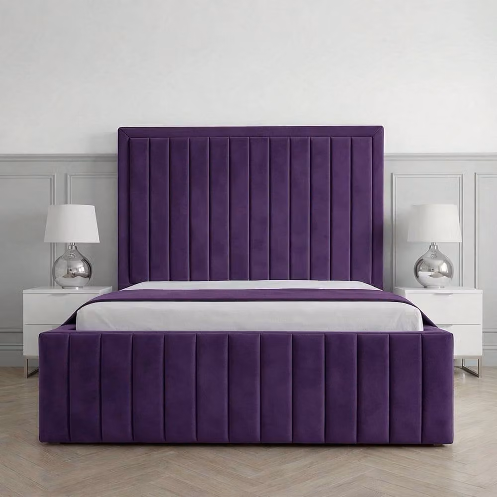 Living Comfort Bedz Sovereign Plush Velvet Upholstered Bed with Slatted Base and 48 Inch Headboard, Purple, Size: King (W/D/H: 180 x 200 cm) – 2