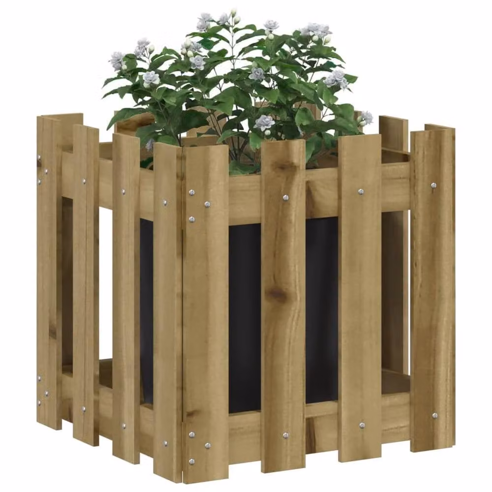 Berkfield Home Brown Ornamental Garden Planter with Fence Design, W/D/H: 40 x 40 x 40 cm – 3