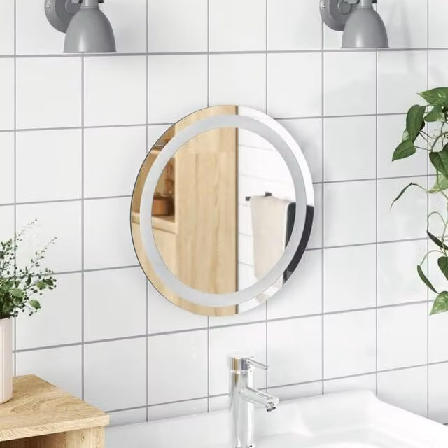 Berkfield Home Round LED Bathroom Mirror in Clear, Diameter: 40 cm