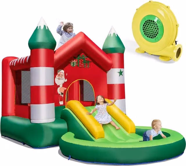 Costway Multicolour Inflatable Kids Ball Pit with Slide in Red and Multicolour