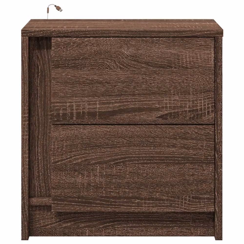 Berkfield Home Set of 2 Modern Brown Oak Bedside Cabinets with Integrated LED Lighting – 5