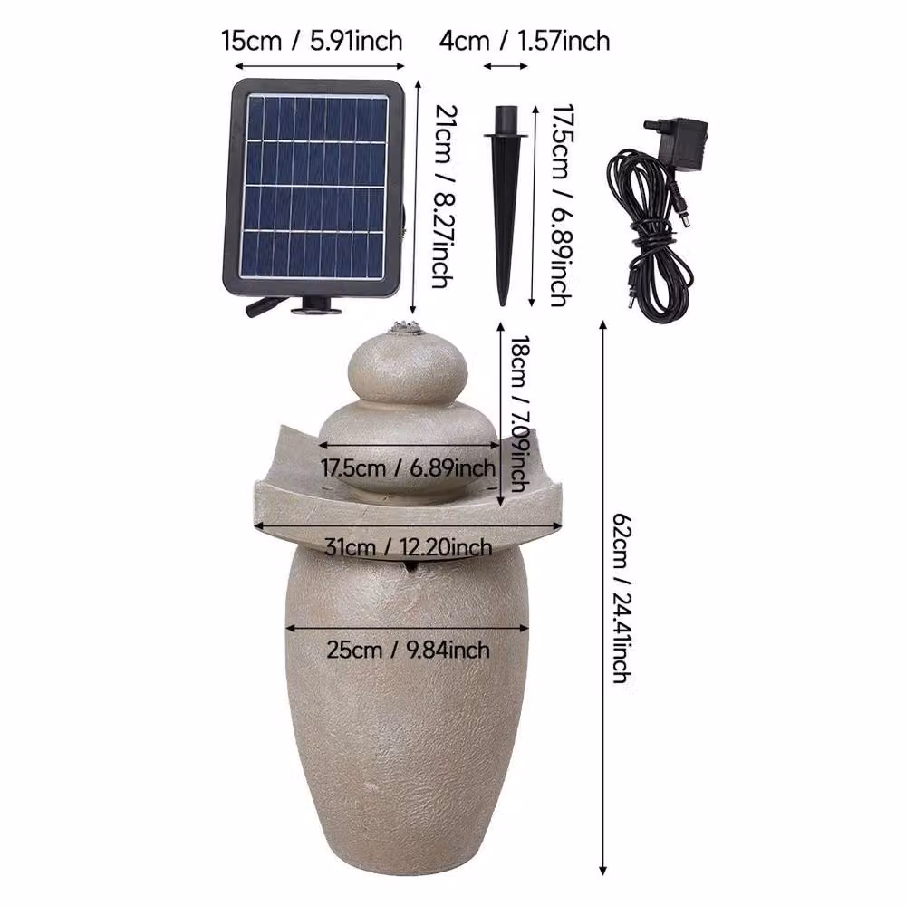 EONLION Solar Garden Water Feature Fountain in Grey, Height: 100 cm – 2
