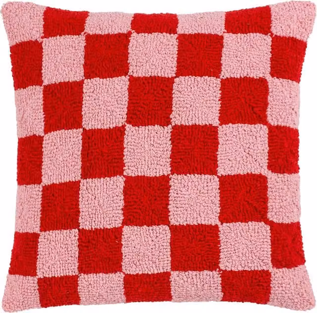 Make it a Home Check Knitted Feather Rich Cushion in Red or Dead Pink