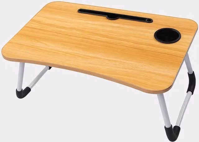 Kelvenix Oak Wood Foldable Laptop Table in Brown, W/D/H: 60 x 40 x 26 cm
