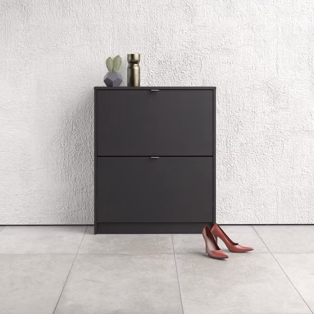 Furniture To Go Modern Black 2-Layer Shoe Cabinet with 2 Tilting Doors
