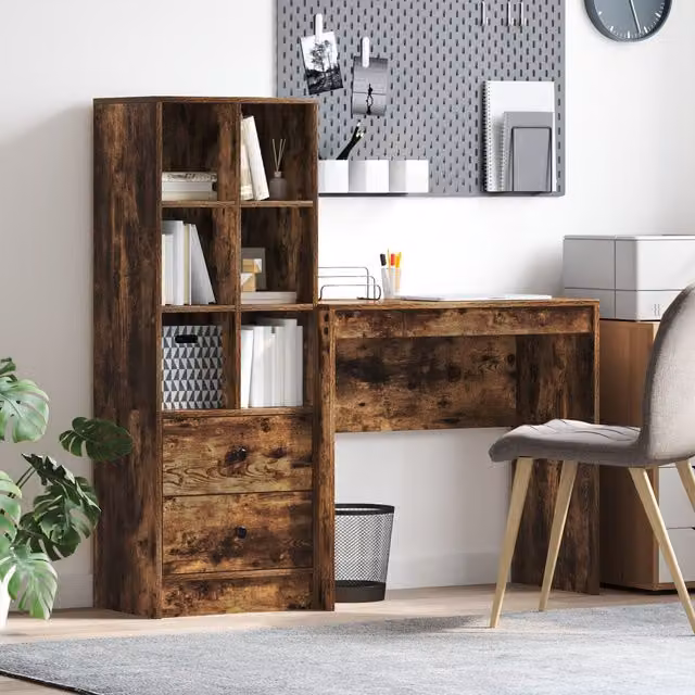 Berkfield Modern Writing Desk with Storage in Smoked Oak and Light Grey – 1