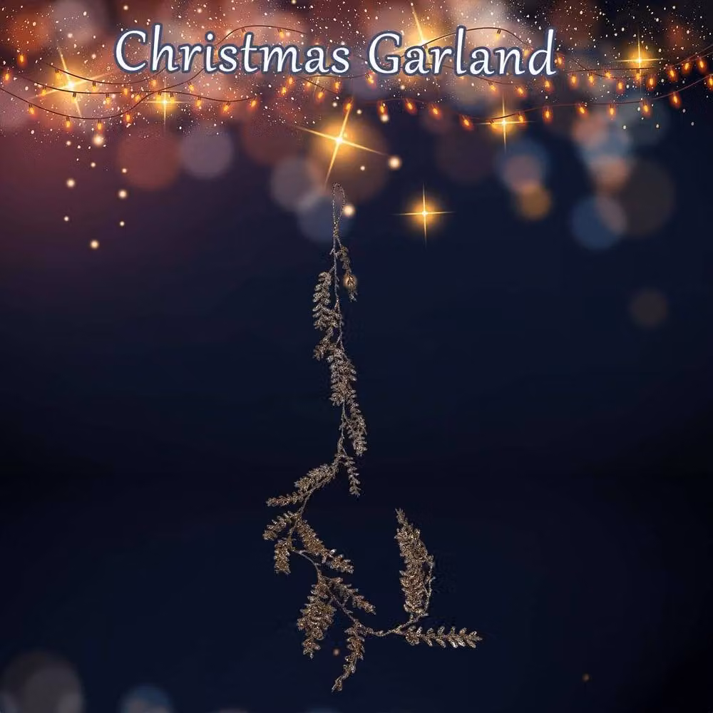 VFM e-Store Christmas Glitter Leaves Garland Decoration in Beige and Gold, W: 8 cm, L: 150 cm – 2