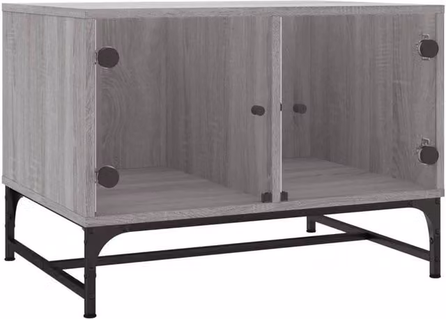 Berkfield Home Coffee Table with Glass Doors in Grey Sonoma, W/D/H: 68.5 x 50 x 50 cm – 1