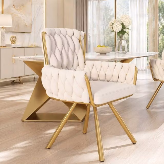 Merax Velvet Swivel Dining Chair with Armrests in Beige – 1