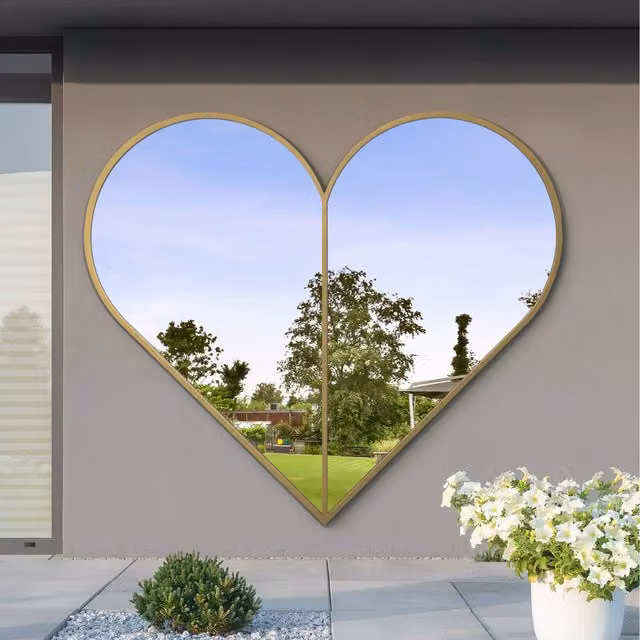 MirrorOutlet Corde Heart Modern Wall Mirror in Gold and Black