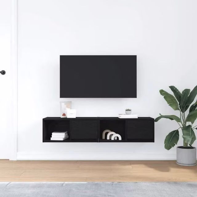 Berkfield Home Set of 2 Modern Black Oak TV Cabinets, W: 60 cm, D: 31 cm, H: 25.5 cm – 1