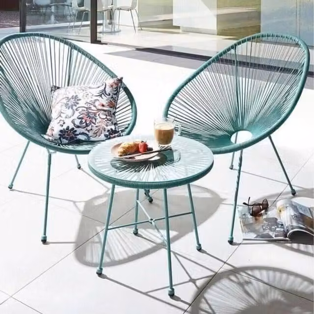 JD Williams Salsa Green 2 Seater Rope Design Bistro Set in Turquoise and Green with Metal and Glass Details