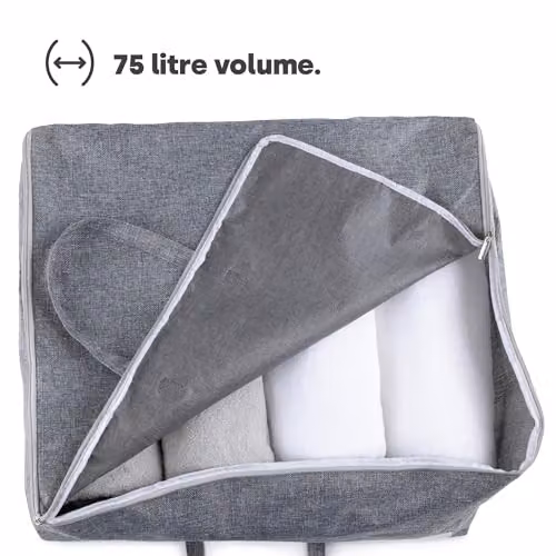LIVIVO Set of 2 Grey 75L Fabric Clothes and Duvet Storage Bags with Handles, Foldable Underbed Storage Solution – 6