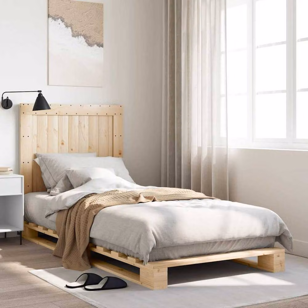 Berkfield Home Beautiful Sol Bed Frame with Headboard in Natural Pine Wood, W/D/H: 90 x 200 cm – 2