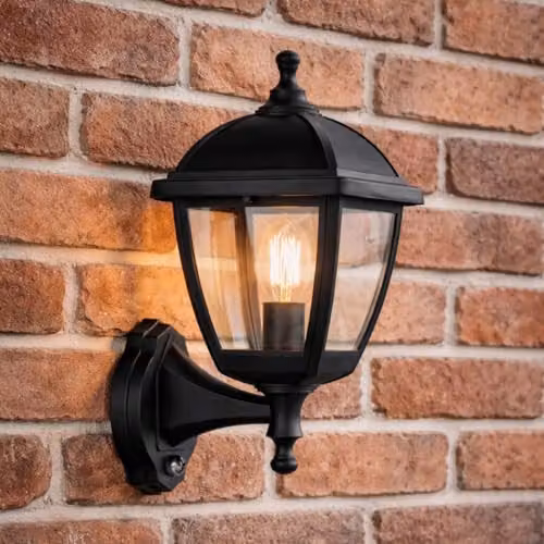 CGC Lighting Black Outdoor Wall Lantern with PIR Motion Sensor and Transparent Diffuser – 1