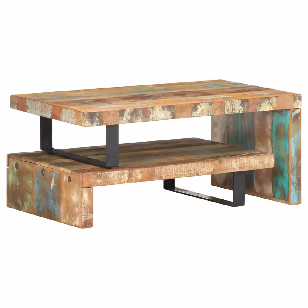 Berkfield Home 2 Piece Nested Coffee Table Set in Brown Solid Reclaimed Wood and Metal – 2