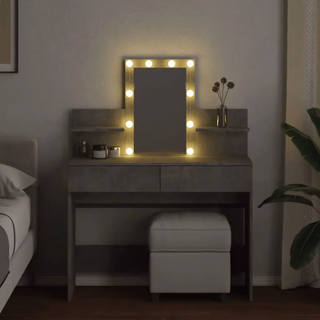 Berkfield Home Modern Dressing Table with Hollywood LED in Concrete Grey, W/D/H: 100 x 40 x 130 cm – 3