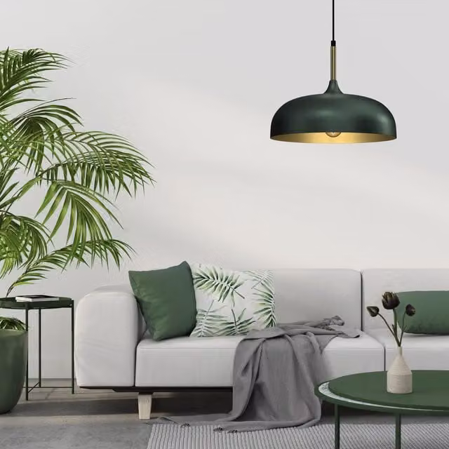 Milagro Pendant Lamp in Lincoln Green and Gold/Brass, Diameter: 35 cm