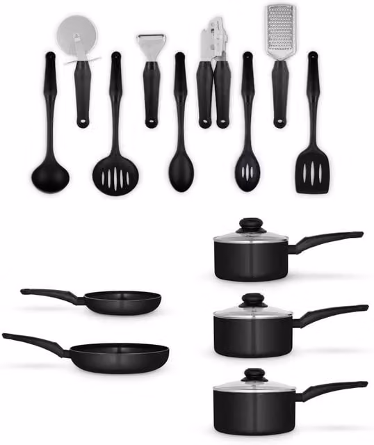 Swan 14 Piece Red and Black Ceramic Pan and Tool Set