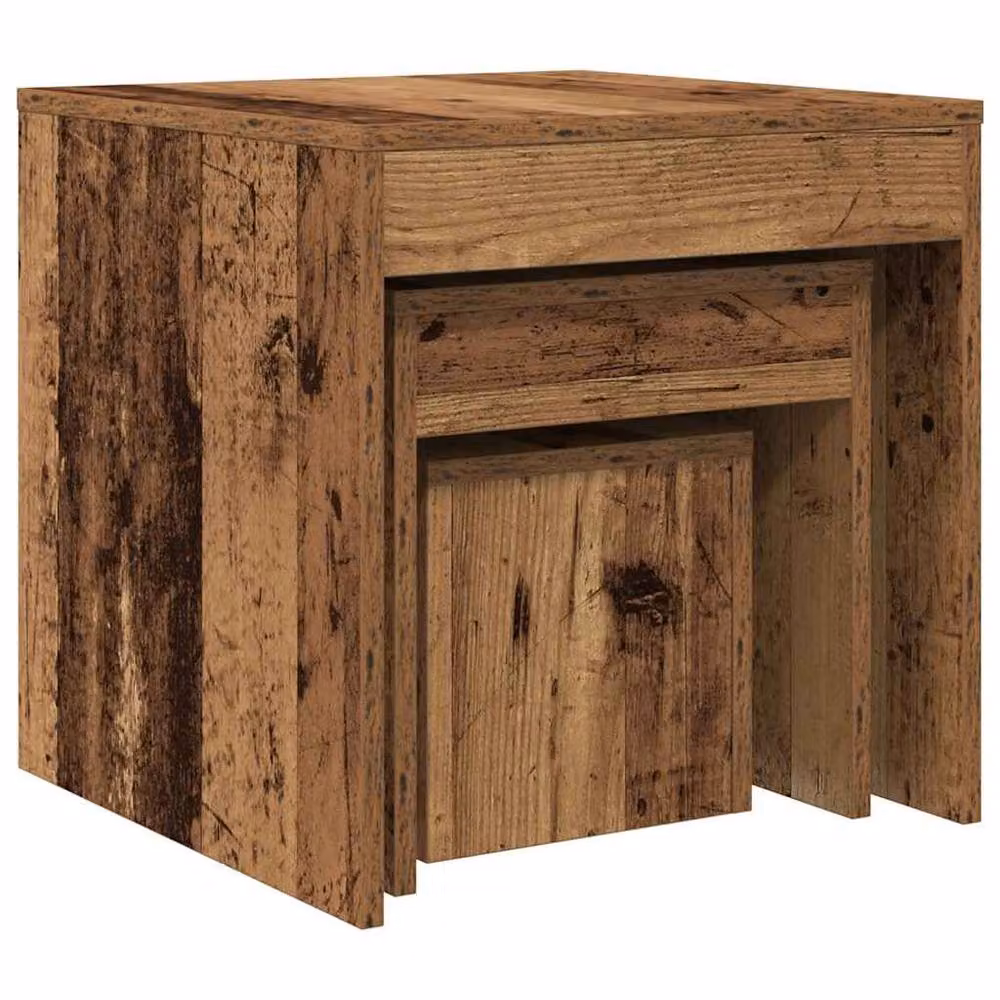 Berkfield Home Nesting Tables, 3 Piece Set in Brown Old Wood Finish – 4
