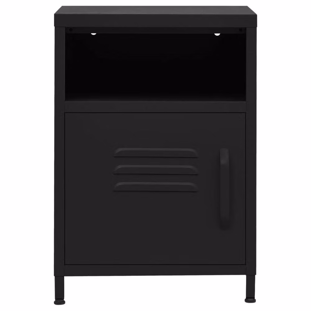 Berkfield Home Set of 2 Modern Black Matt Steel Nightstands with Media Compartments and Integrated Lighting, W/D/H: 35 x 35 x 51 cm – 3