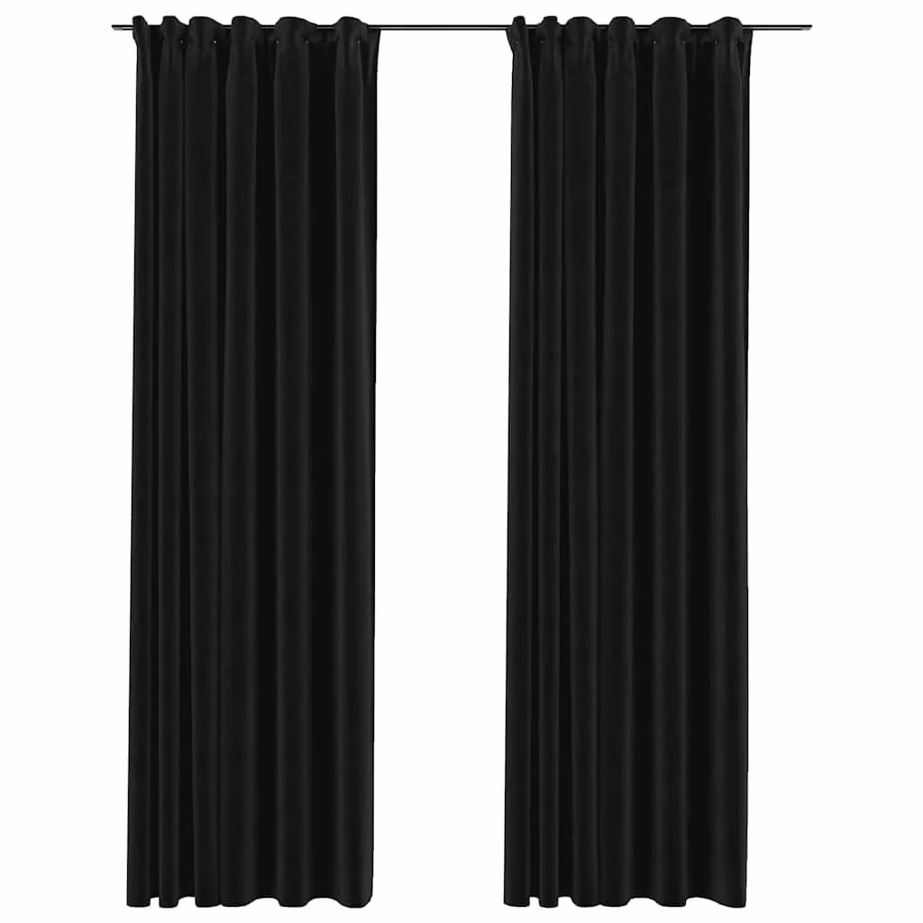 Berkfield Linen-Look Blackout Curtains with Hooks, 2 Pack, Anthracite, W: 140 cm, H: 245 cm – 2