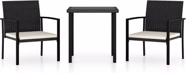 Berkfield Home 3 Piece Modern Poly Rattan and Metal Outdoor Dining Set in Matt Black – 1