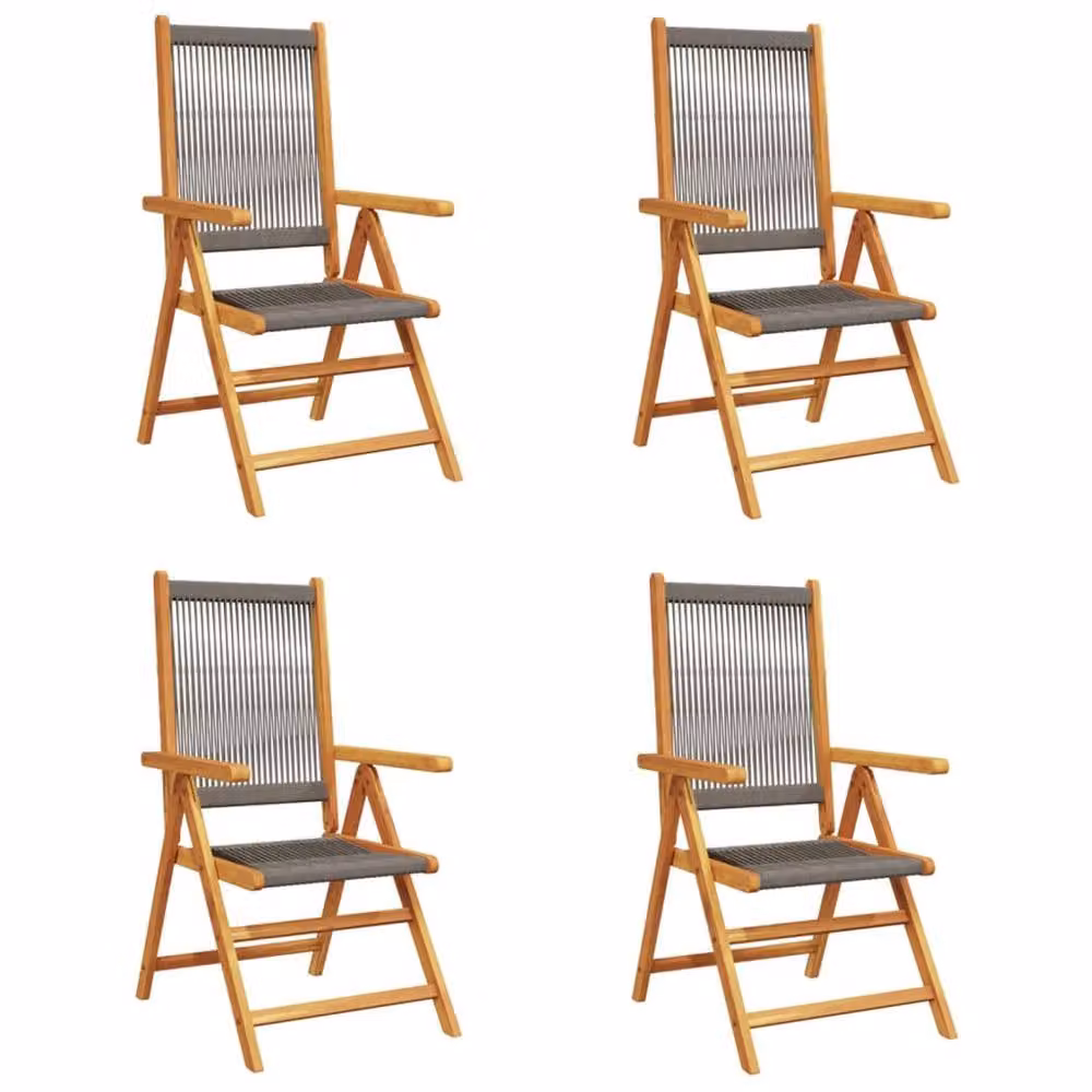 Berkfield Home Set of 4 Grey Reclining Garden Chairs in Oiled Acacia Wood with Textilene Fabric – 3