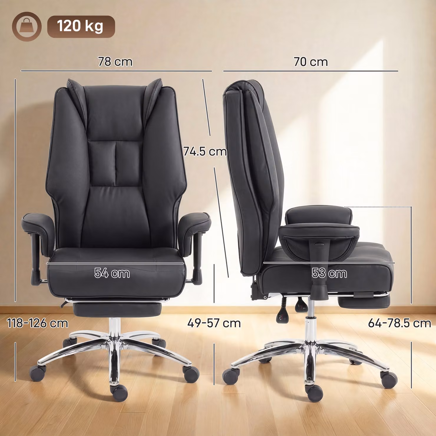 HOMCOM Executive Office Chair in Black Pet Friendly Synthetic Leather with Adjustable Armrests and Headrest – 3