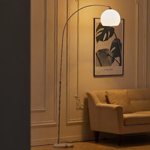 Livingandhome Rotatable Arc Floor Lamp with Marble Base in White, Height: 220 cm