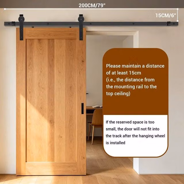 FORGEVIO Black Matt Steel Sliding Barn Door Track Hardware Set, W: 200 cm, H: 52 cm – 1
