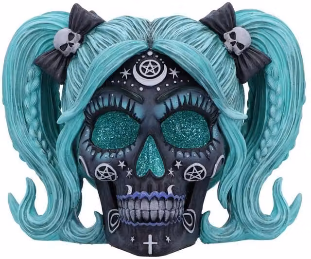 Nemesis Now Cute and Cosmic Witchy Doll Skull Ornament in Turquoise, Petrol and Multicolour, Height: 19.5 cm