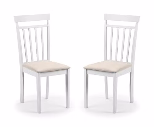 Julian Bowen Coast Modern Wood Dining Chairs Set of 2 in White and Beige Fabric – 1