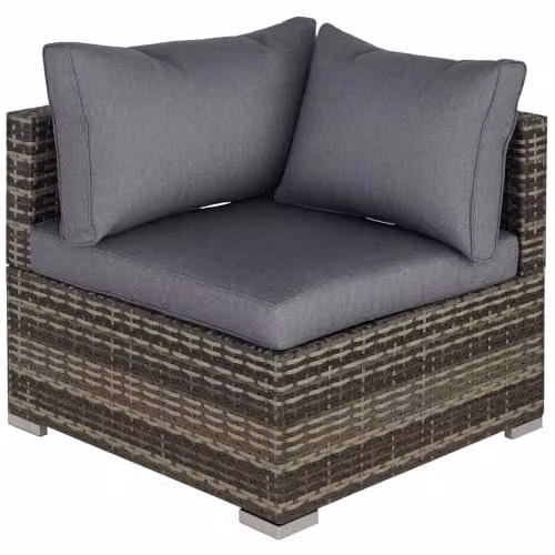 Outsunny L-Shape Polyrattan Corner Garden Sofa with Upholstered Cushions in Grey – 1