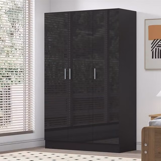 REFLECT 3 Door Wardrobe in Black High Gloss and Black Oak Matt Finish