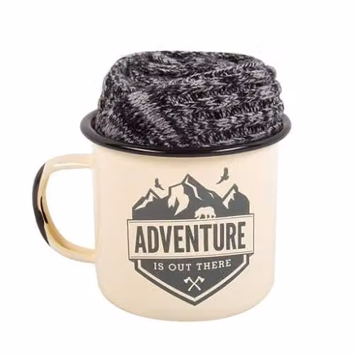 Fizz Creations Wayfarer Campfire Enamel Mug and Sock Gift Set in Red and Beige – 1