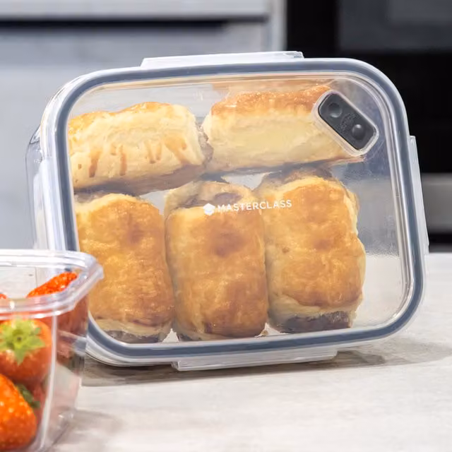 MasterClass Eco-Snap Recycled Plastic Food Container with Snap Lid, Transparent and Yellow, 15 x 15 x 7.5 cm
