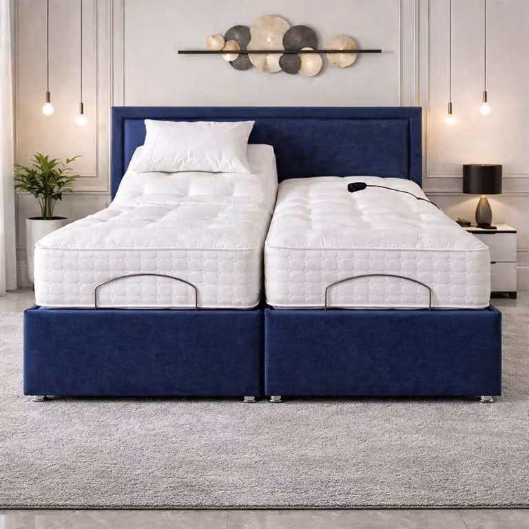 Paradise Beds Ltd Upholstered Electric Adjustable Bed Set with Headboard and Footboard in Grey, Silver or Blue, W/D/H: 90 x 200 cm