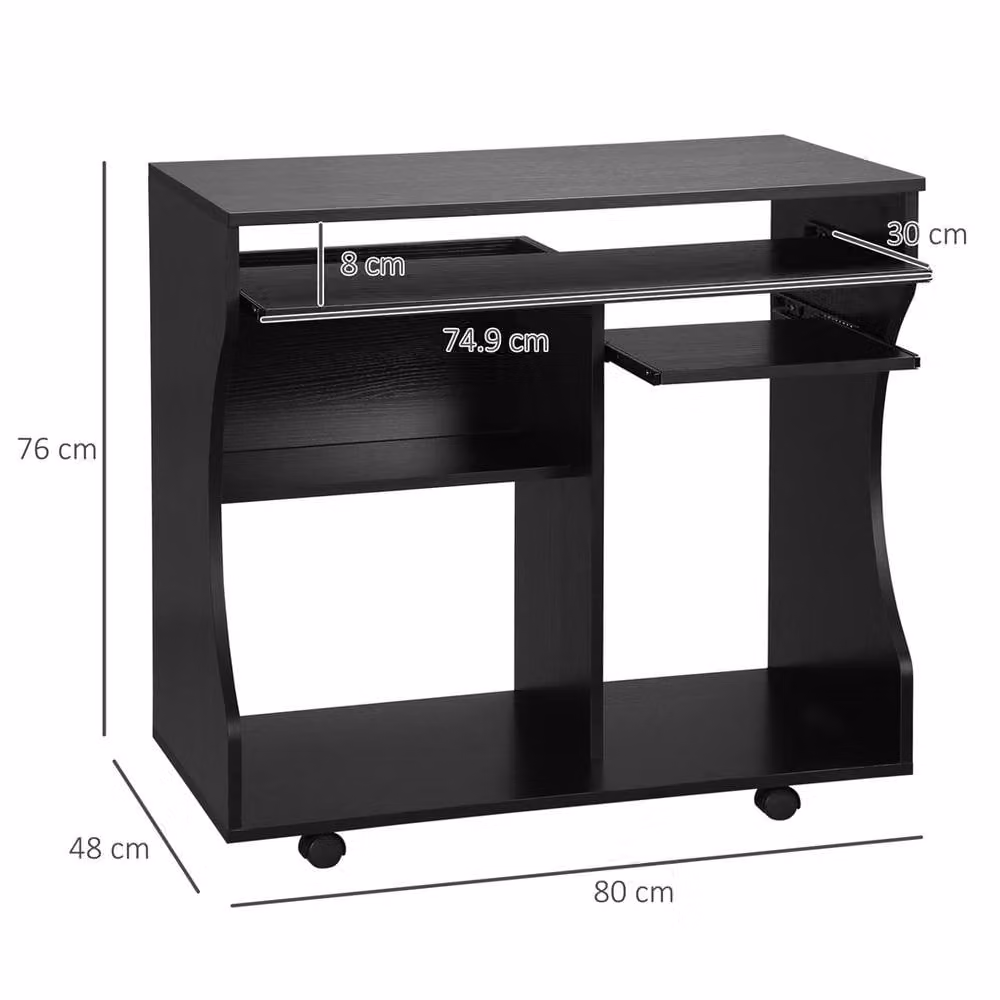 Nordara Black Computer Desk with Keyboard Tray and Shelves, W: 100 cm, D: 80 cm – 2