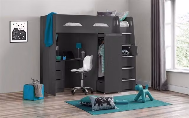 Ashfield Anthracite Space Saver High Sleeper Cabin Bed in Charcoal, Solid Pine, W/D/H: 190 x 90 x 159 cm – 1
