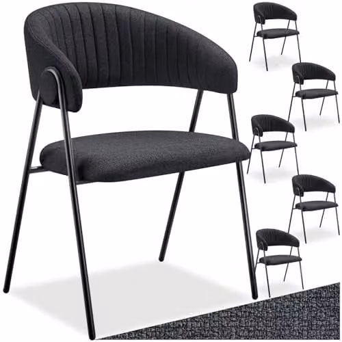 tectake Bedano Set of 6 Dining Chairs in Black Fabric with Metal Legs