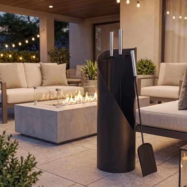 STILVORA Metal Fireplace Tools Set with Bucket in Black – 1