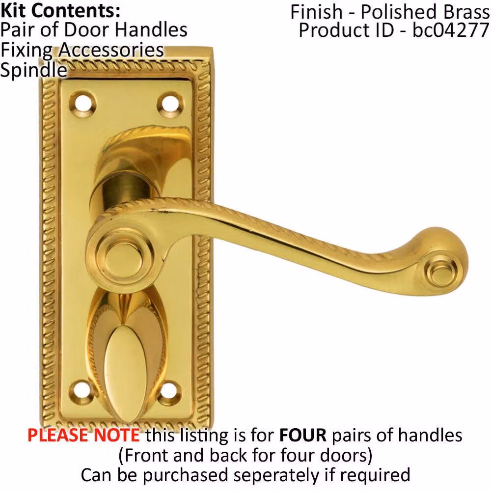 Loops 4 Pair Reeded Design Scroll Lever Bathroom Backplate in Polished Brass, W: 11.2 cm, H: 4.8 cm – 2