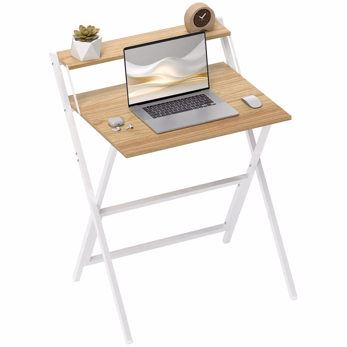 HOMCOM Folding Computer Desk in Beige or White for Home Office and Bedroom – 2