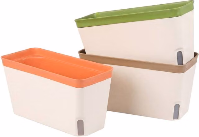 Toque 3-Piece Self-Watering Indoor Herb Planters with Water Level Indicator in Beige