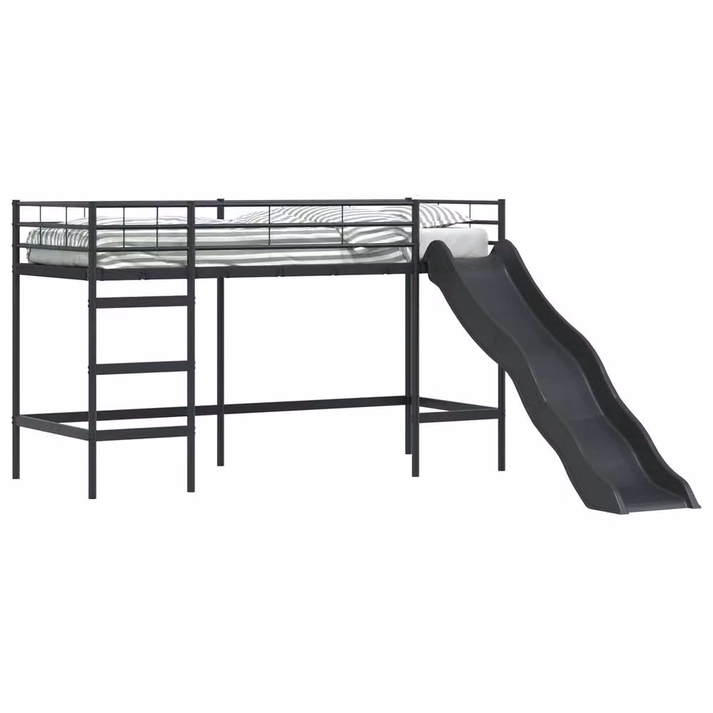 Berkfield Home Kids' Loft Bed Frame with Slide in Black and Anthracite – 2