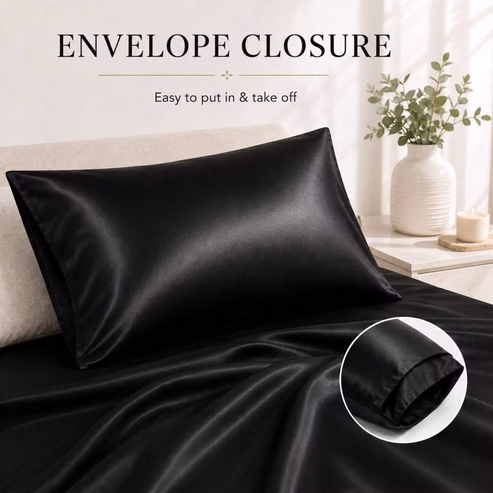 Pamposh Luxury Black Mako Satin Silk Pillowcase Set of 6, Standard Size – 5