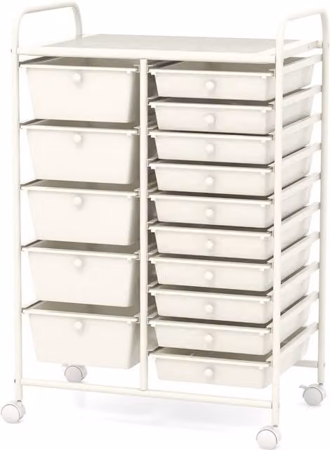 Gymax 15-Drawer Rolling Metal Tool Cart and Office Paper Organiser in White – 1