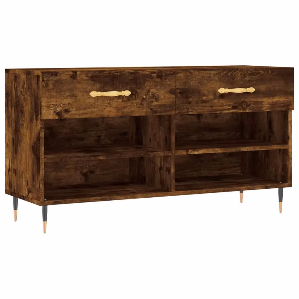 Berkfield Home Shoe Bench in Smoked Oak Brown, W/D/H: 102 x 35 x 55 cm – 2
